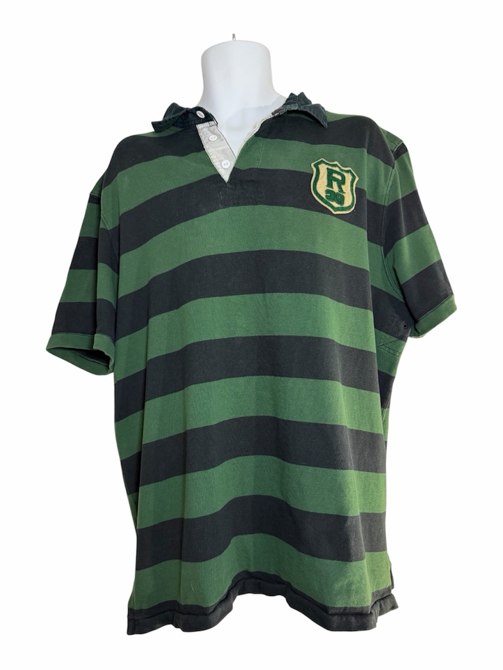 Vintage Polo Ralph Lauren XXL Custom Fit Rugby Shirt Green Black #10 Patch
